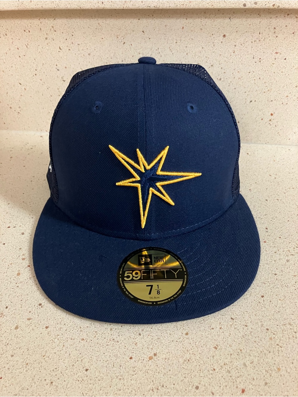 Tampa Bay Rays MLB New Era Batting Practice Mesh Back Blue Fitted Hat Size 7 1/8